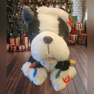Christmas Boston Terrier animated singing Plush. Lights up.